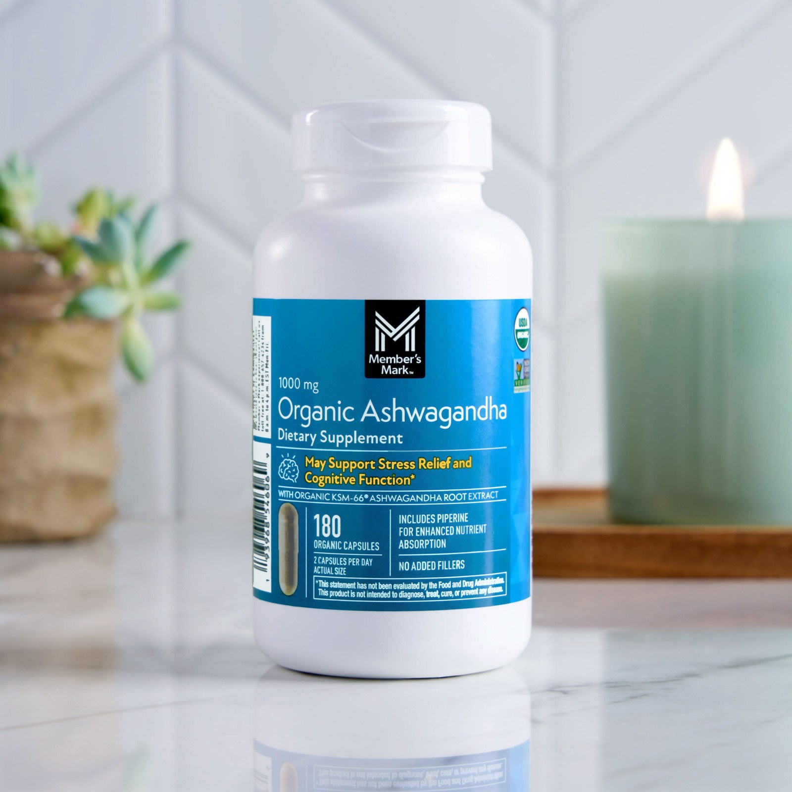 Member's Mark Organic Ashwagandha Suplemento Dietético 1000mg 180 Cápsulas