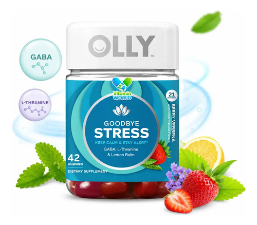 Olly Goodbye Stress Gummy, Gaba, L-teanina, Bálsamo De Limón, Suplemento Para Aliviar El Estrés, Bayas - 42 Unidades Fresa