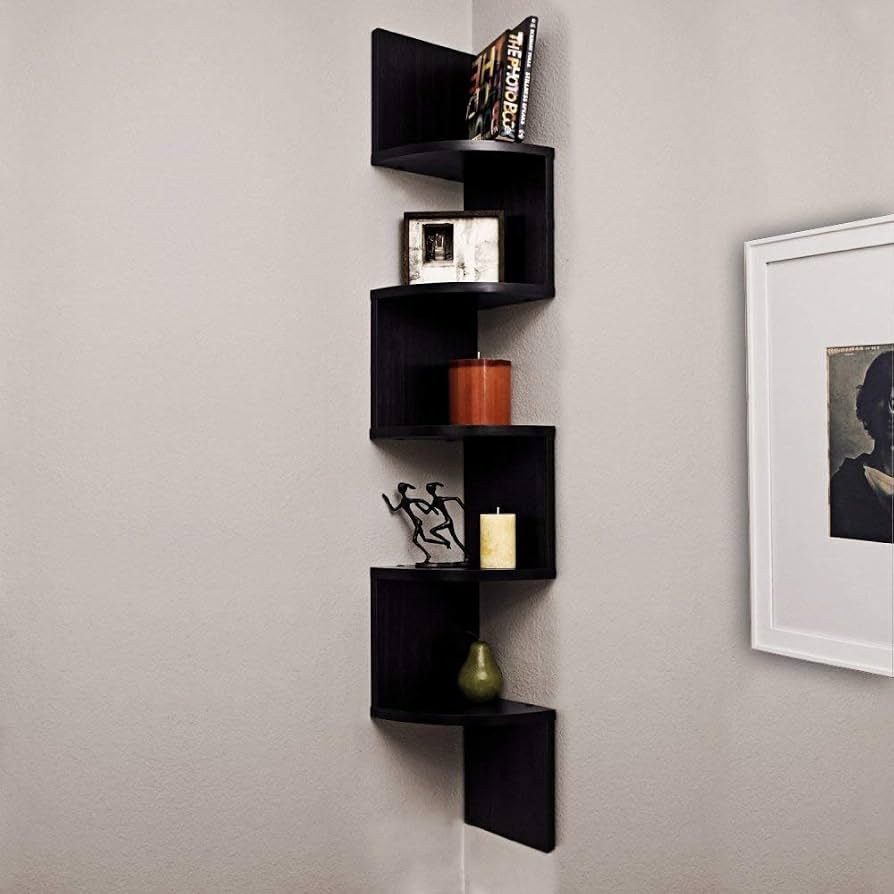 Repisa Esquinera Flotante Zig Zag Para Pared Negra Negro