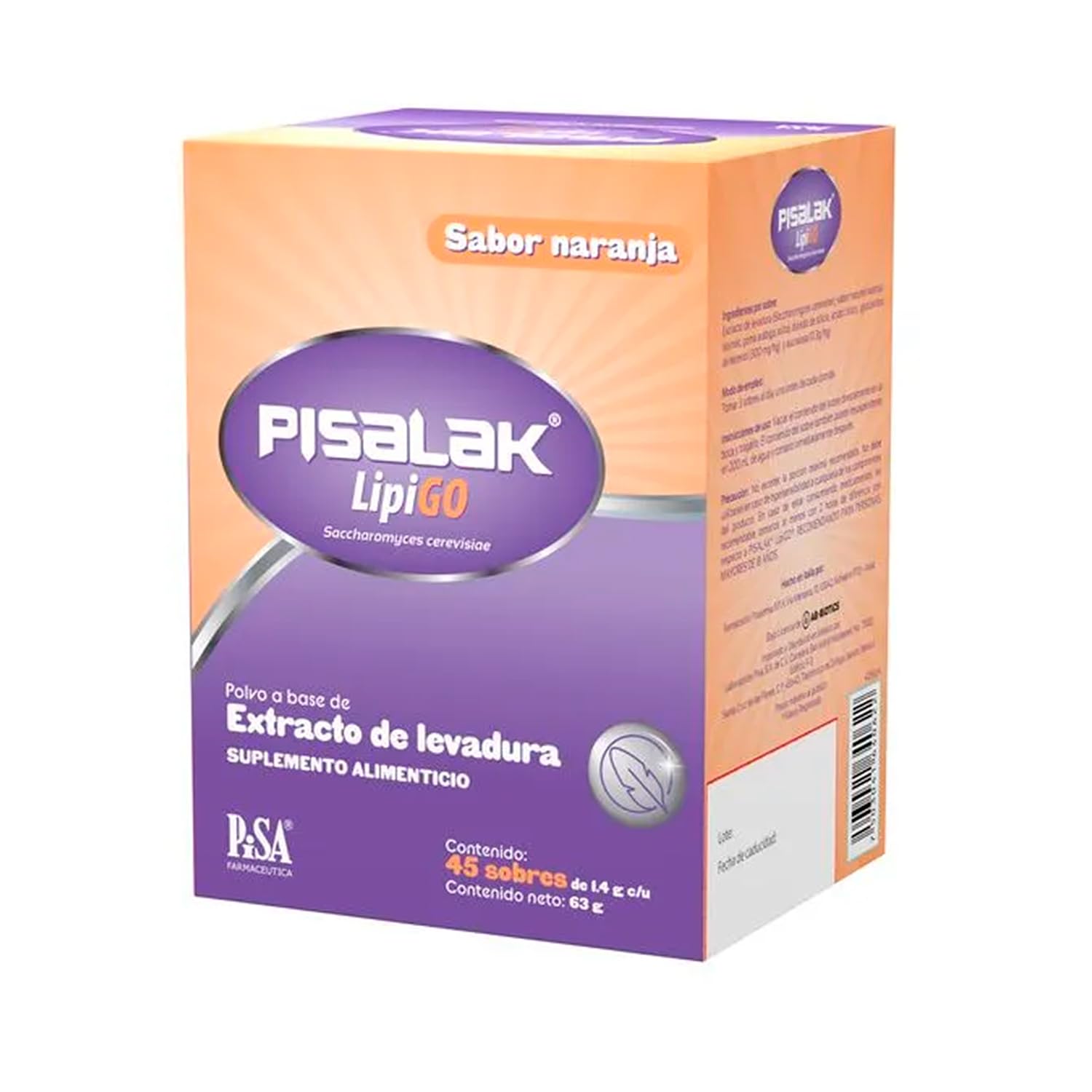 Pisalak Lipigo Postbióticos Para Perder Peso, C/45 Sobres Naranja