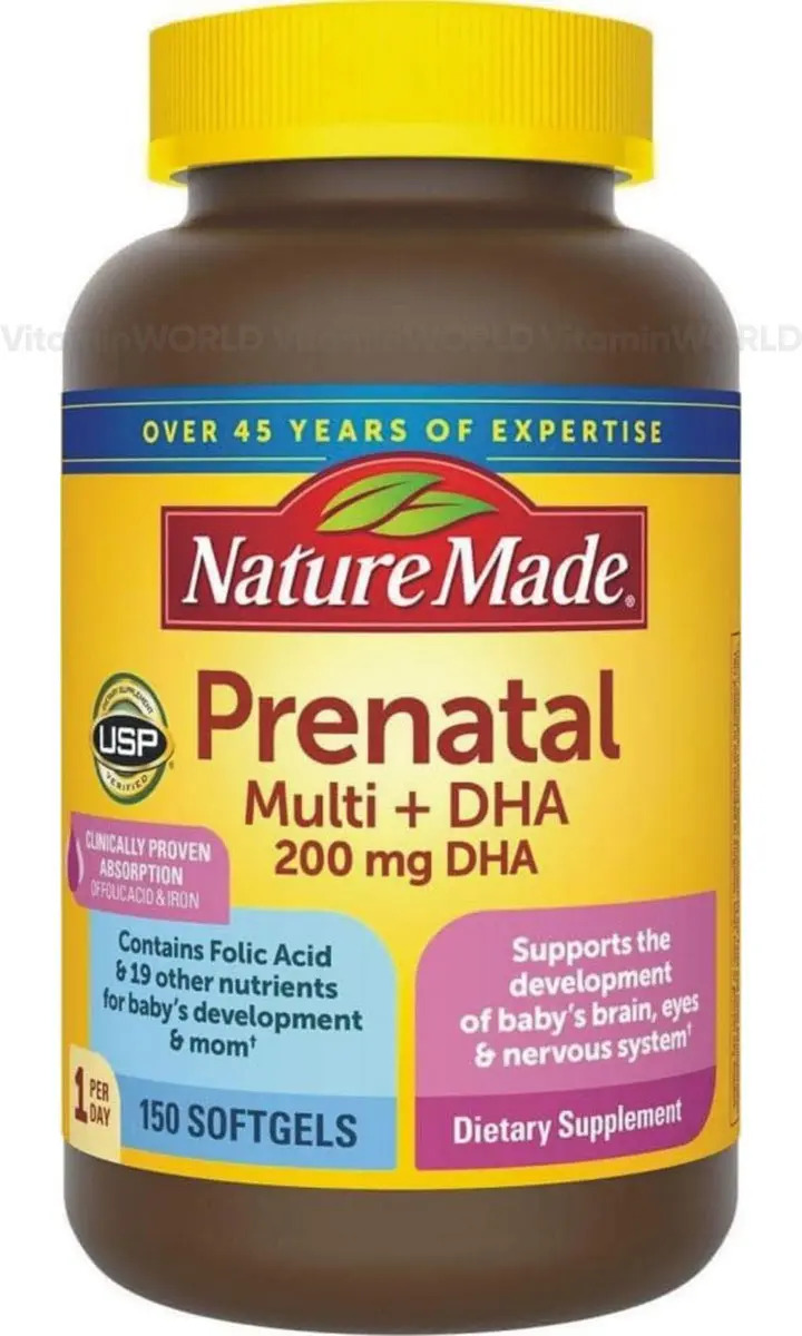 Nature Made Prenatal Multi + DHA 200 mg 150 Cápsulas Blandas