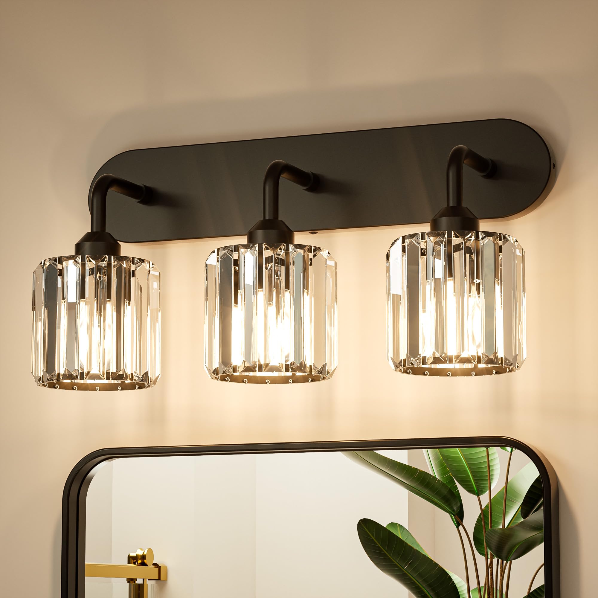 Keonjinn Lámpara de tocador de baño 3 luces, cristal, negro